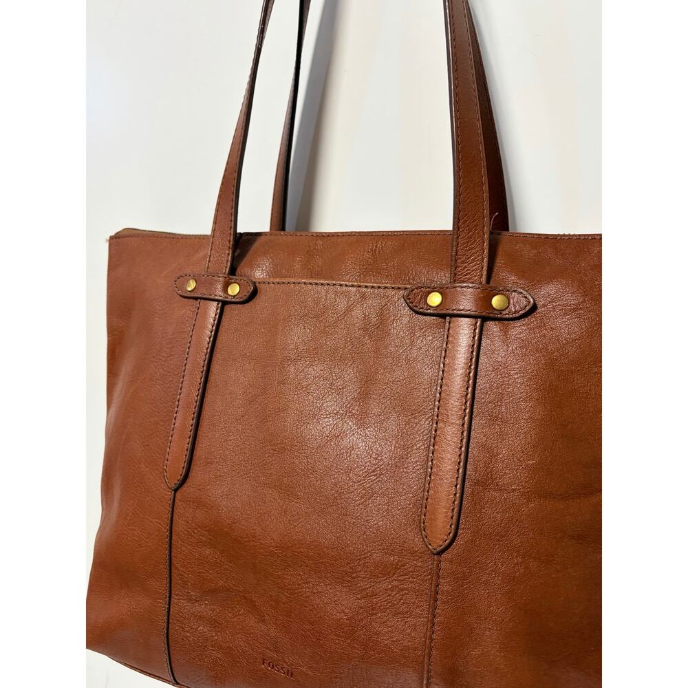 Fossil Felicity Leather Tote Bag Cognac Brown Shoulder Bag - Picture 3 of 13